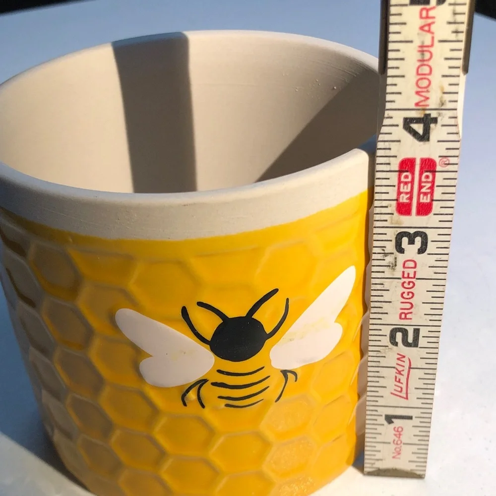Yellow Bee Ceramic planter pot pencil holder trinket holders